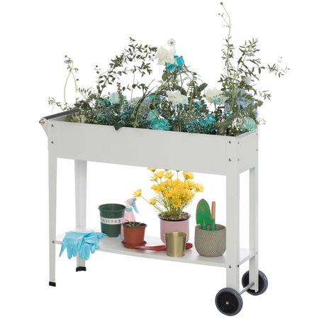 GARDENISED Mobile Planter Raised Garden Bed Rectangular Flower Cart with Shelf QI003909